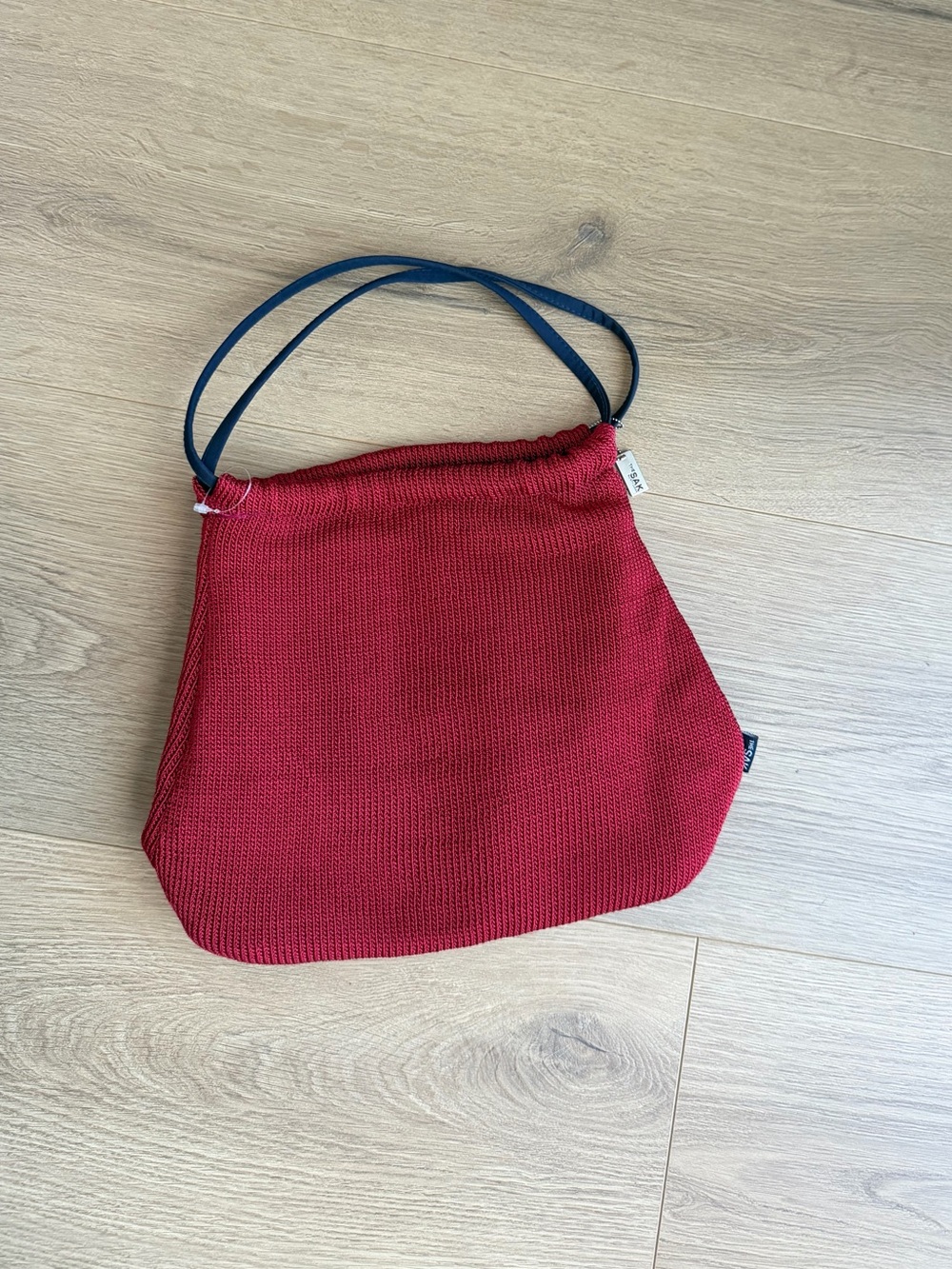 The Sak Red Knit Shoulder Bag Navy Straps